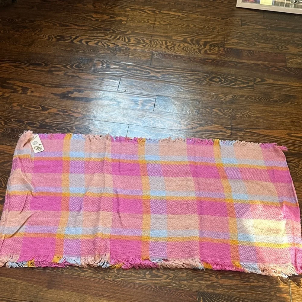 Pink and Yellow Plaid Infinity Scarf NWT